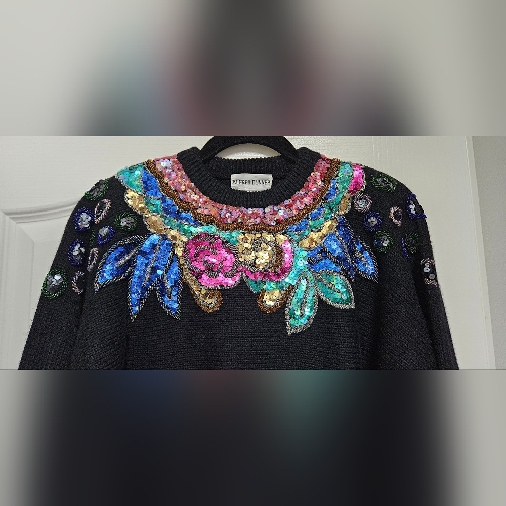 Alfred Dunner Vintage Black Sweater with Colorful Sequin Design. - Picture 3 of 7